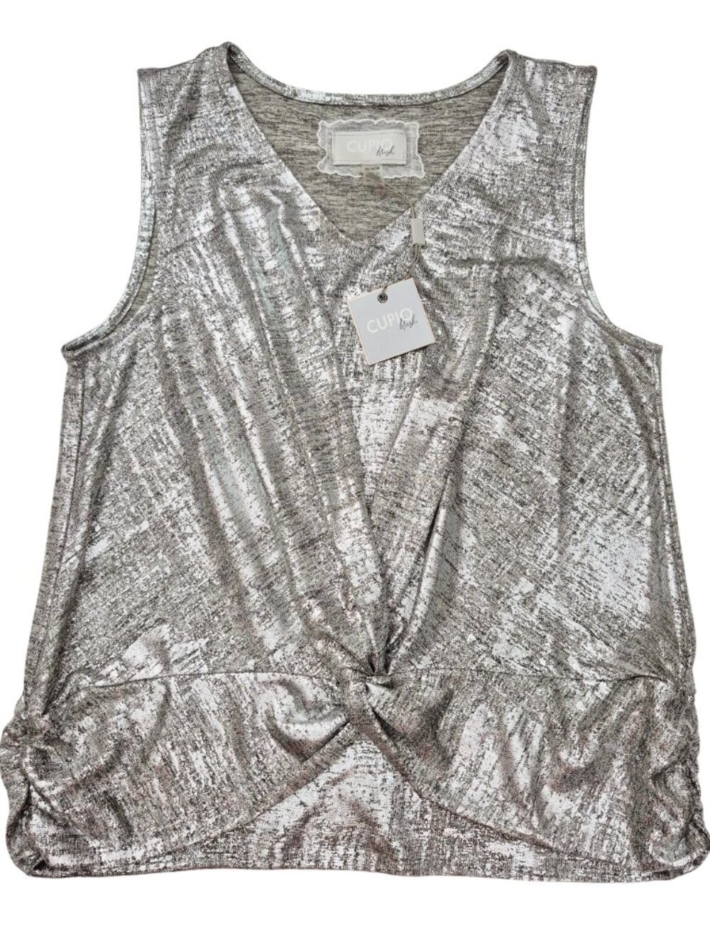 Cupio Blush Sleeveless Tank Top Metallic Shiny Silver Womens Sz M Stretch